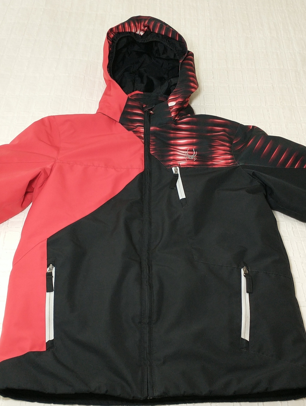 Spyder Youth Snow And Ski Insulated Hood Coat, Red/Black, Zip Off Hood, Size‎ 16